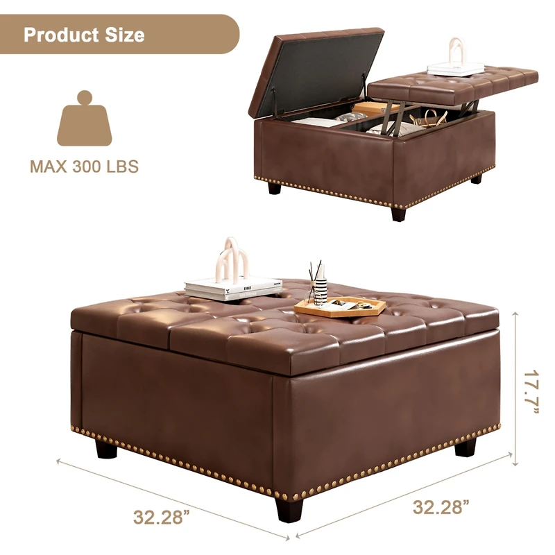 Streamdale Pu Leather Oversized Storage Ottoman with Nailhead Trim