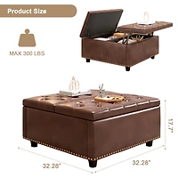 Streamdale Pu Leather Oversized Storage Ottoman with Nailhead Trim