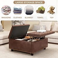 Streamdale Pu Leather Oversized Storage Ottoman with Nailhead Trim