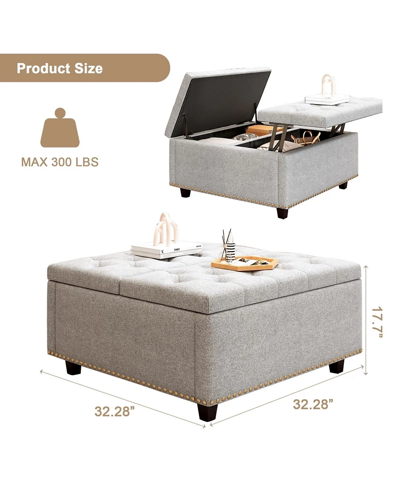 Simplie Fun Cotton Linen Square Chair with Storage