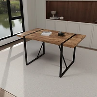 Streamdale Industrial Dark Wood Dining Table for 4-6, Mdf Top, Metal Legs