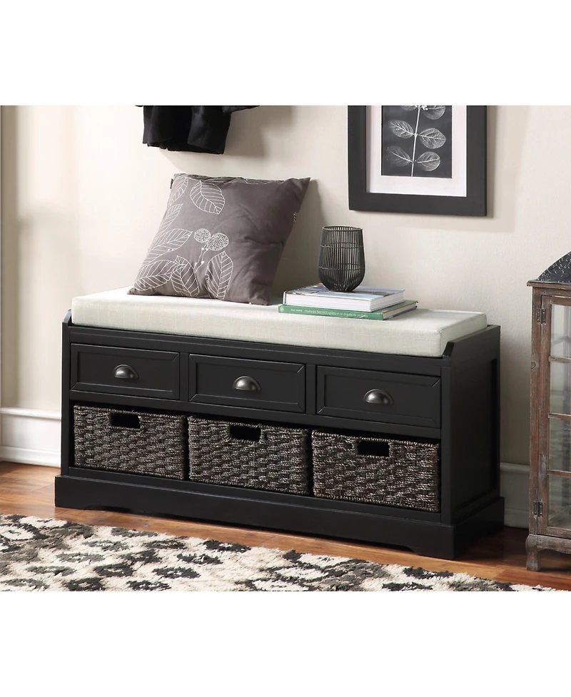 Streamdale Homes Collection Wood Storage Bench with 3 Drawers and Baskets