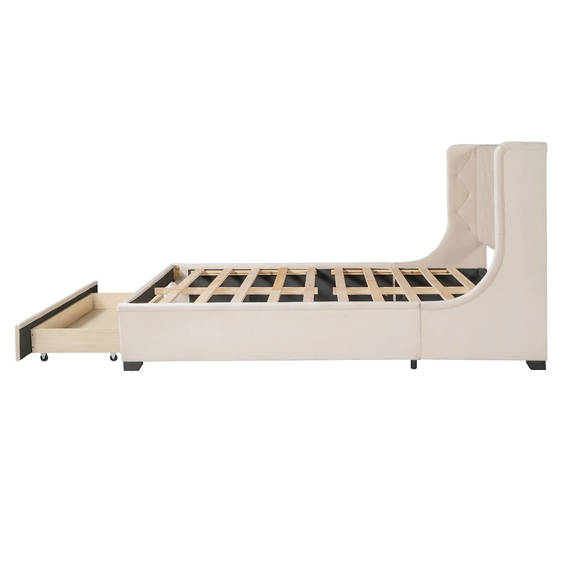 Streamdale Velvet Wingback Storage Platform Bed with Drawer