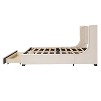Streamdale Velvet Wingback Storage Platform Bed with Drawer