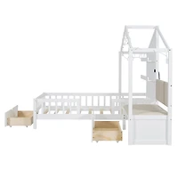 Streamdale Twin House Bed with Sofa, Charging Station, Shelves & Drawers