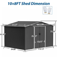 10x8FT Outdoor Storage Shed with Metal Base & Lockable Doors