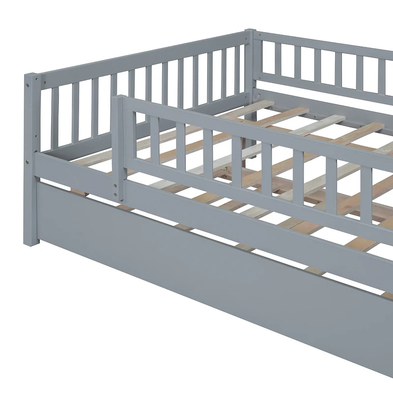 Streamdale Full Wood Daybed With Trundle And Fence Guardrails