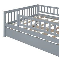 Streamdale Full Wood Daybed With Trundle And Fence Guardrails