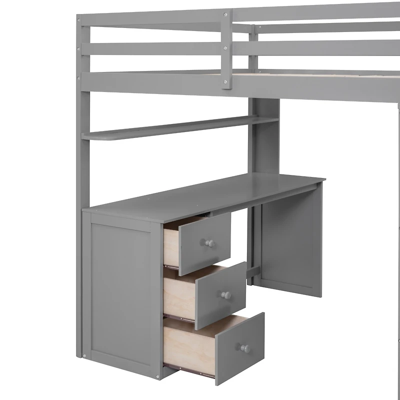 Streamdale Full Size Loft Bed With Drawers, Desk, And Wardrobe