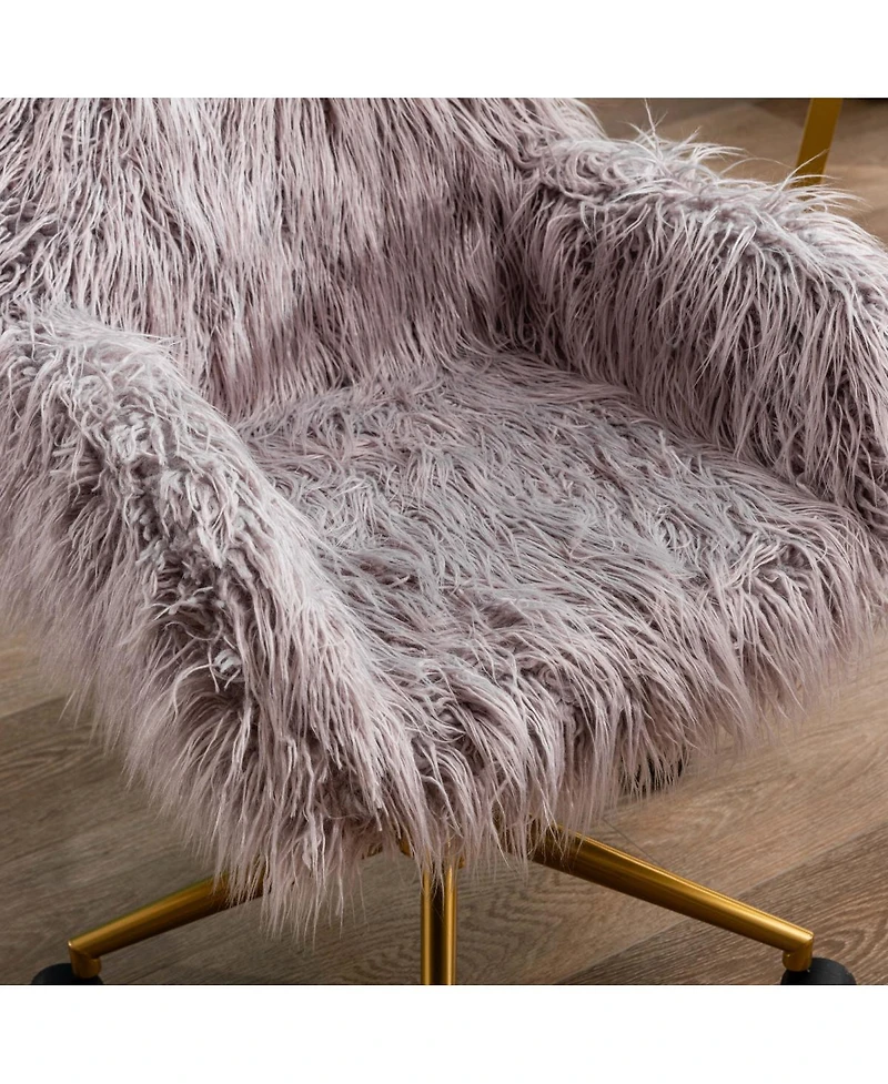 Simplie Fun Faux Fur Chair with Gold Plated Base