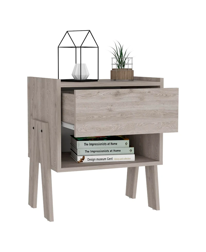 Streamdale Joy Nightstand, Four Legs, One Open Shelf, One Drawer - Light Gray