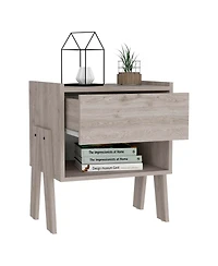 Streamdale Joy Nightstand, Four Legs, One Open Shelf, One Drawer - Light Gray