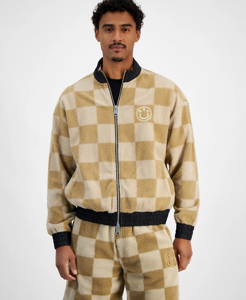 Hugo by Boss Men's Naliso Relaxed Fit Zip-Front Checkered Track Jacketed