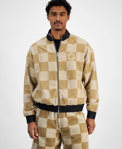 Hugo by Boss Men's Naliso Relaxed Fit Zip-Front Checkered Track Jacketed