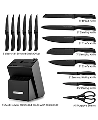 15 Piece Stainless Steel Knife Set with Block and Sharpener