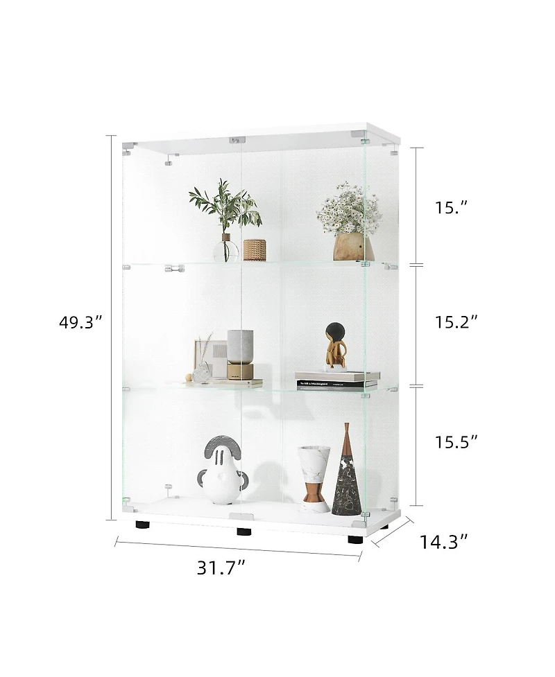 Simplie Fun Glass Display Cabinet with 3 Shelves, 49.3" x 31.7" x 14.3"