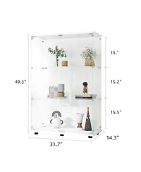 Simplie Fun Glass Display Cabinet with 3 Shelves, 49.3" x 31.7" x 14.3"
