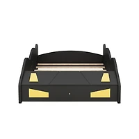 Streamdale Blue & Yellow Race Car Platform Bed with Storage