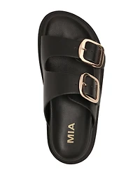 Mia Women's Gen Double Buckle Flat Slide Sandals