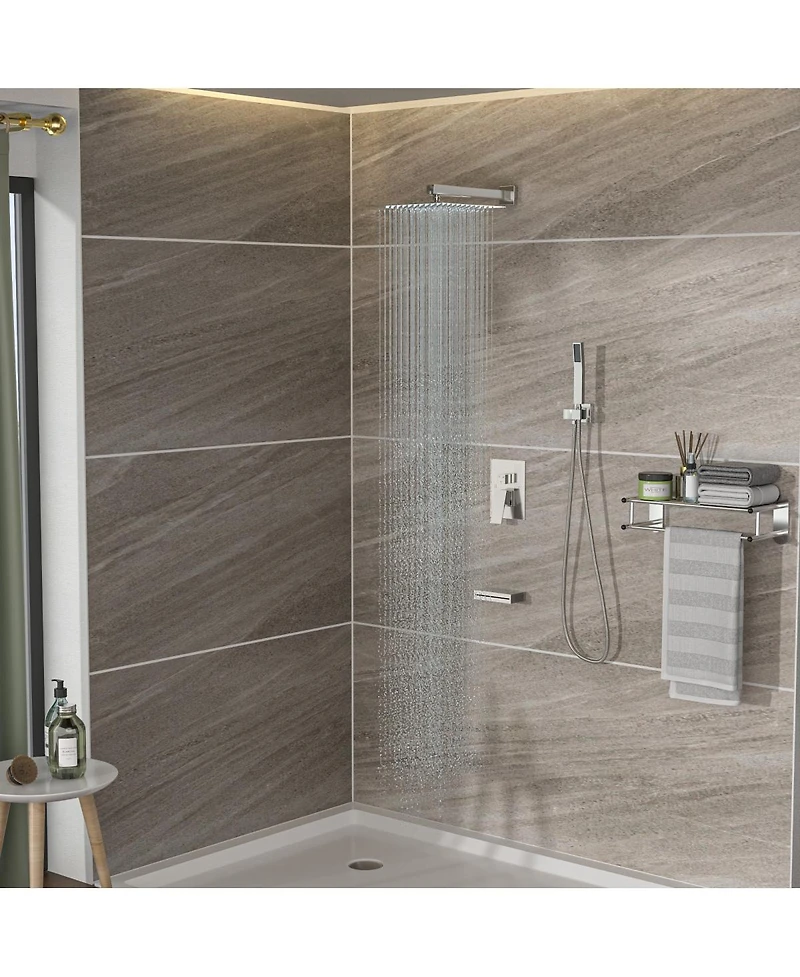 12" Rain Shower Head Systems With Waterfall Tub Spout, Brushed Nickel, Wall Mounted Shower 0000