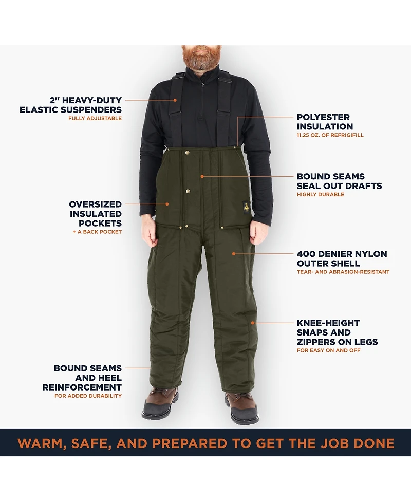 RefrigiWear Men's Iron-Tuff Low Bib Overalls - Insulated Work Bibs, Water-Repellent, Windproof, -50°F Comfort Rating, Durable Cold-Weather Gear