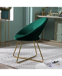Simplie Fun Green Silky Velvet Upholstered Accent Chair with Gold Tone Finished Base