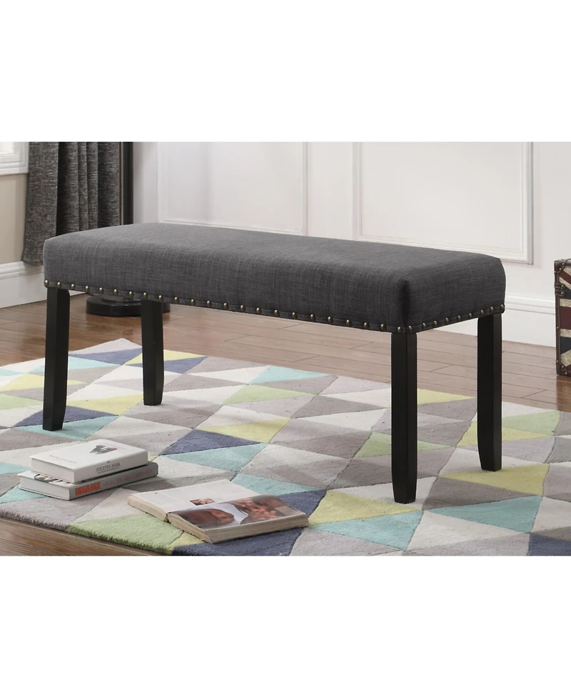 Streamdale Fabric Dining Bench with Nailhead Trim, Grey
