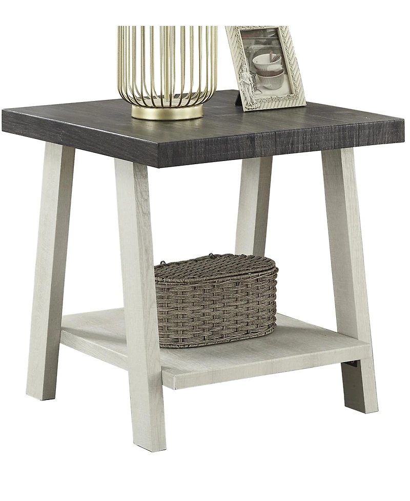 Streamdale Two-Tone Wood Shelf End Table in Weathered Charcoal and Beige
