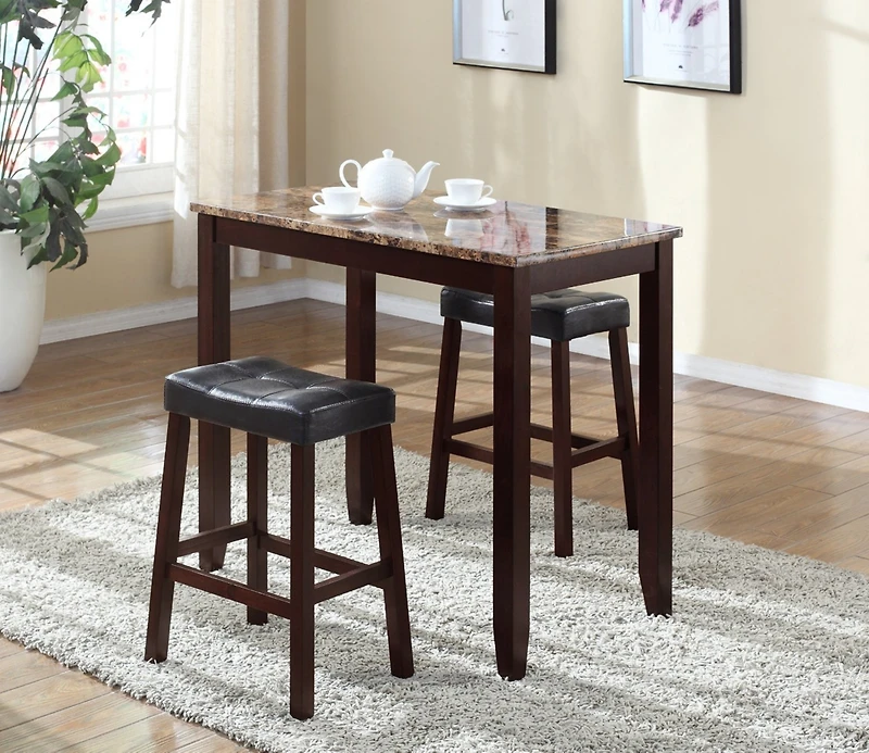 Streamdale Espresso Marble Breakfast Set with Stools