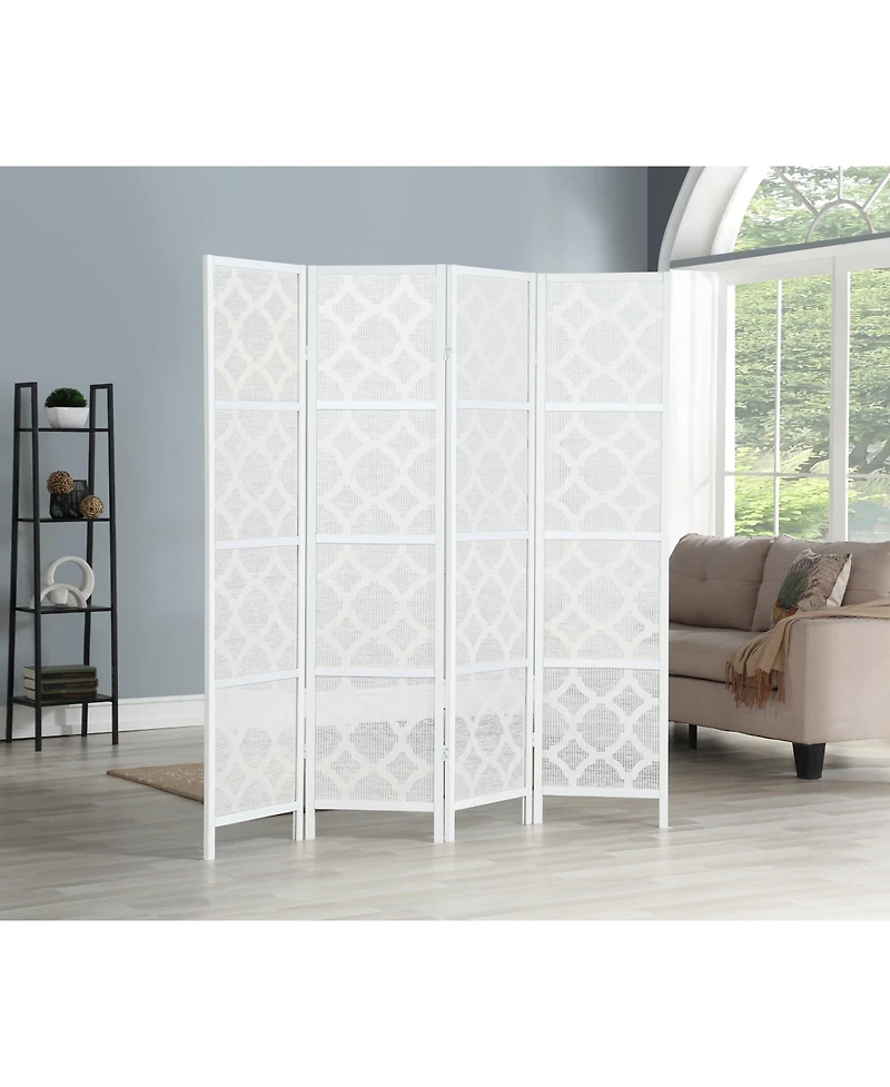 Streamdale Quarterfoil infused Diamond Design 4-Panel Room Divider, White