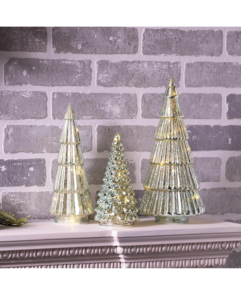 Slickblue Led Tree (Set of 3) 7.25"H, 9.5"H, 11.5"H Glass 3 Aa Batteries Not Included 6 Hr Timer