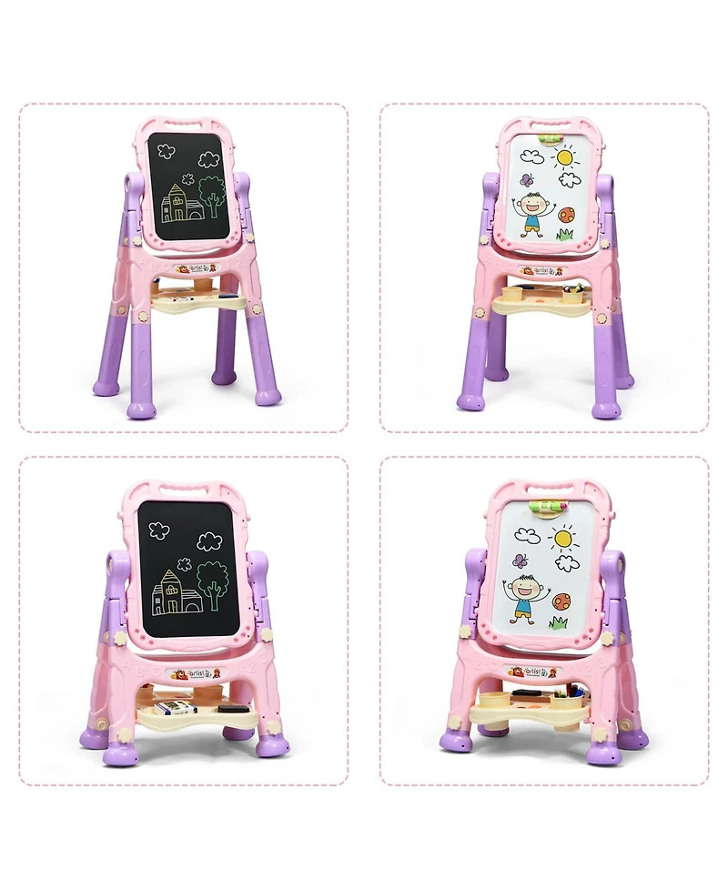 Skonyon Height Adjustable Kids Art Easel Magnetic Double-Sided Board