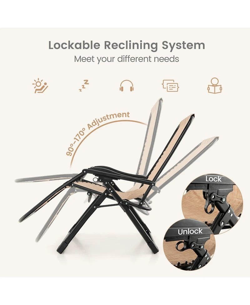 Skonyon Adjustable Metal Zero Gravity Lounge Chair with Removable Cushion and Cup Holder Tray