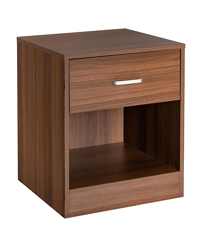2-Tier Modern Wooden Nightstand with Storage Drawer and Open Cabinet
