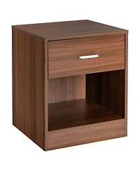 2-Tier Modern Wooden Nightstand with Storage Drawer and Open Cabinet
