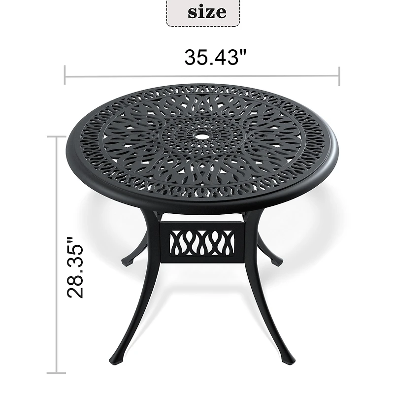 Streamdale 35" Cast Aluminum Patio Table with Umbrella Hole