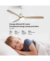 Sofucor 52"Modern Ceiling Fan with 3 Natural Wood Blades