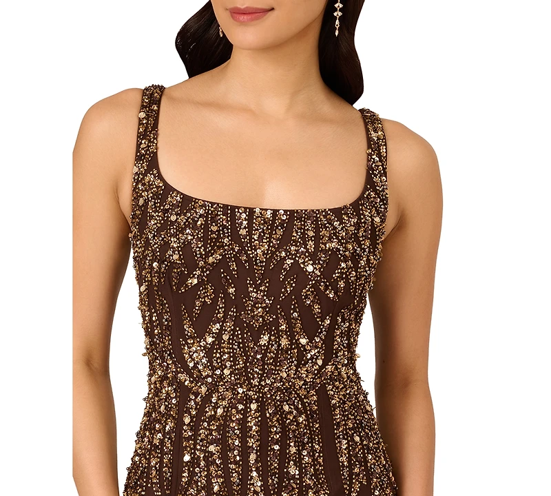 Adrianna Papell Women's Square-Neck Embellished Gown