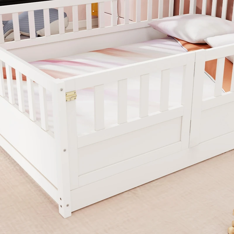 Streamdale Montessori Floor Bed Frame with High Barrier and Door