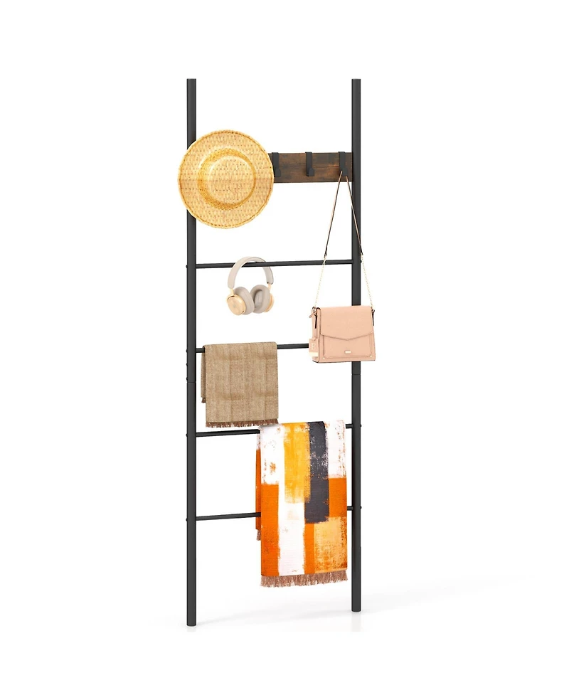 Sugift Wall-Leaning Decorative Blanket Holder with 5 Removable Hooks