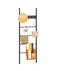 Sugift Wall-Leaning Decorative Blanket Holder with 5 Removable Hooks