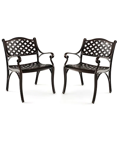 Skonyon Cast Aluminum Patio Chairs Set of 2 Dining Chairs with Armrests Diamond Pattern