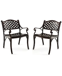 Skonyon Cast Aluminum Patio Chairs Set of 2 Dining Chairs with Armrests Diamond Pattern