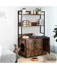 Streamdale Furniture Brown Cat Litter Box Enclosure with Storage & Scratch Pad