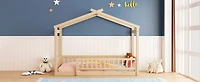 Streamdale Walnut Fence Bed House Frame for Kids and Teens