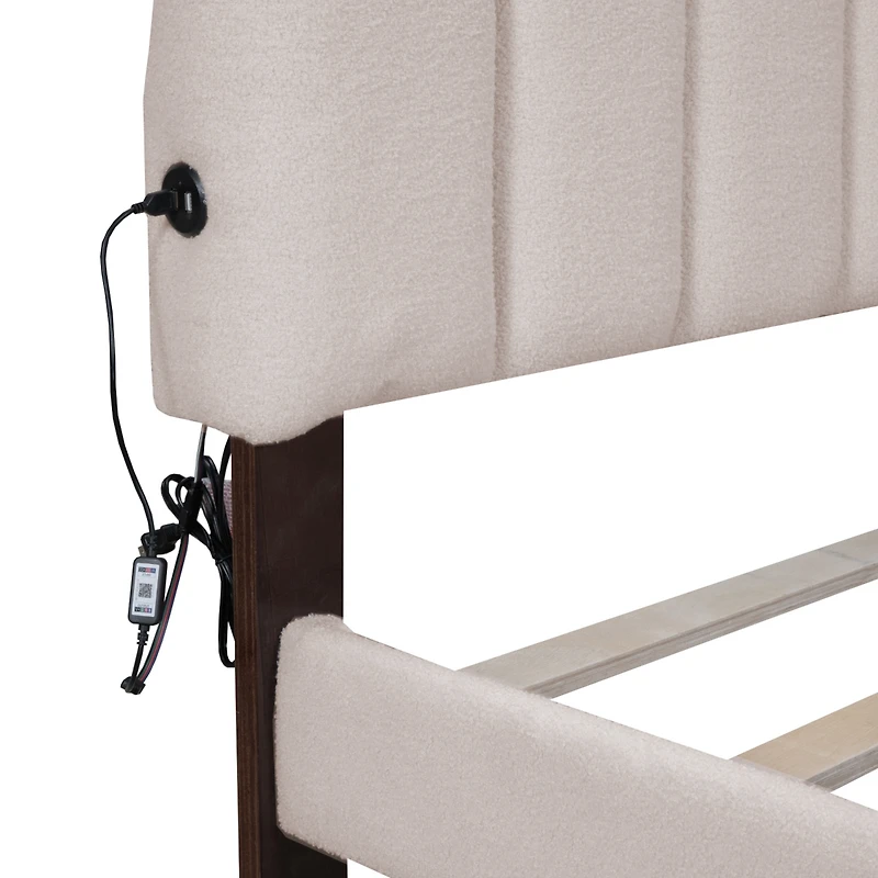 Streamdale Teddy Fleece Queen Upholstered Platform Bed With Drawer, White