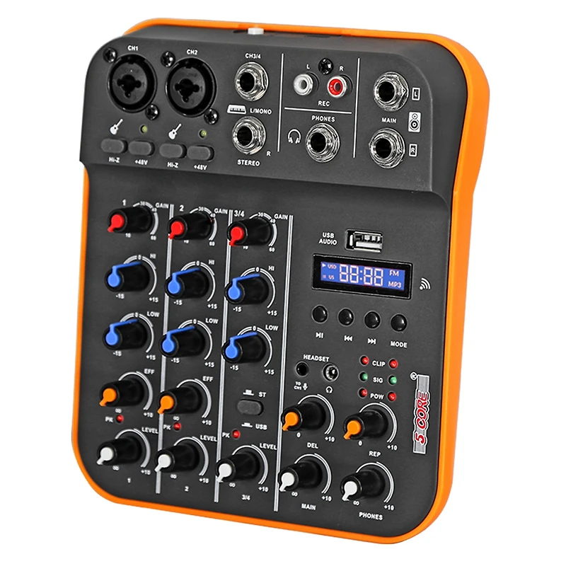 5 Core Audio Interface Mixer 4 Channel Pc Xlr Bluetooth Usb Dj Music Podcast Karaoke Sound Board