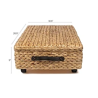 Chett 26.38" Minimalist Hand-Woven Hyacinth/Wood Underbed Storage Bin with Wheels and Handles