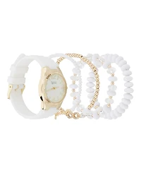 American Exchange Women's White Silicone Strap Analog Watch 35mm with Stackable Bracelets Gift Set