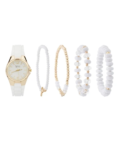 American Exchange Women's White Silicone Strap Analog Watch 35mm with Stackable Bracelets Gift Set